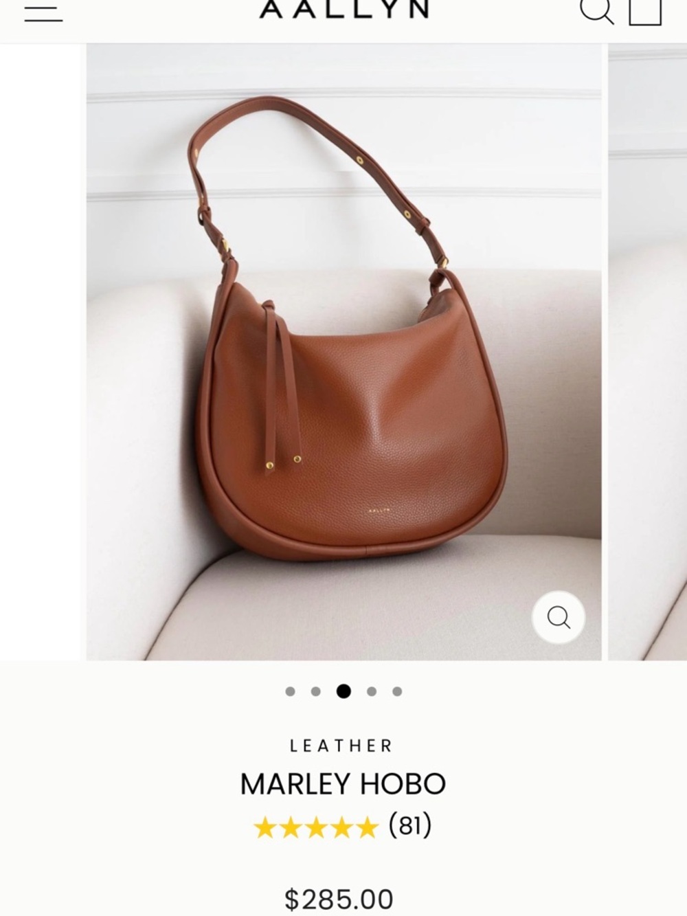 Aallyn Marley Hobo Leather Shoulder Bag — Cognac Brown